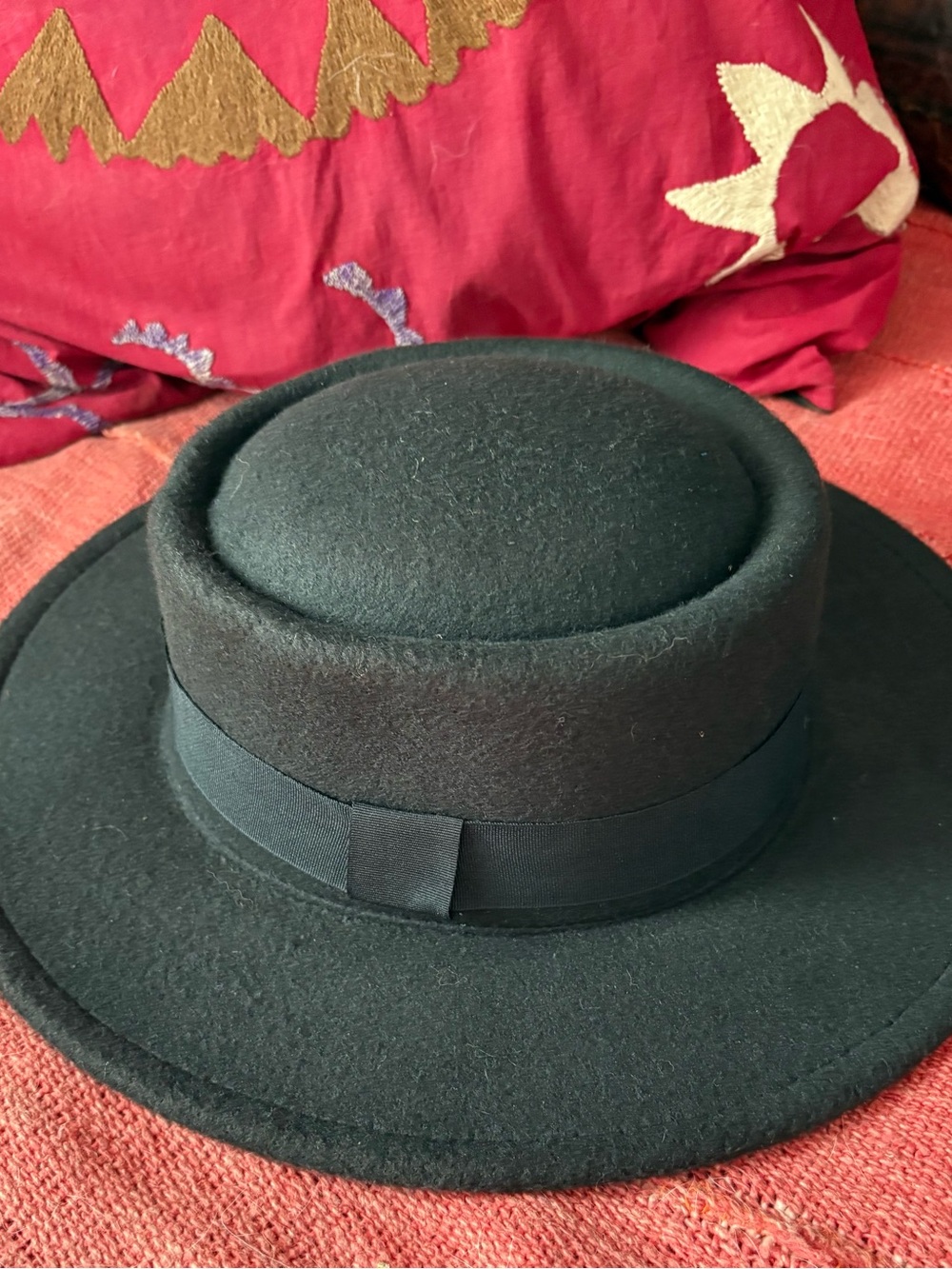 Classic Black Women’s Gambler or Boater Hat with Grosgrain Band